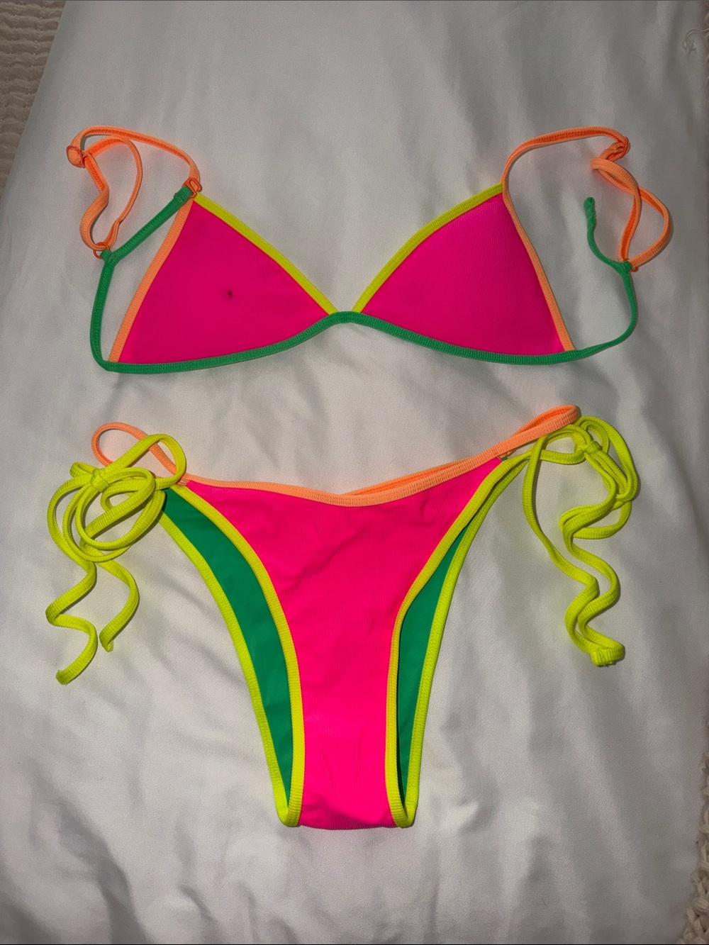 Oneone Swim Neon Pink Trim Triangle Bikini Set